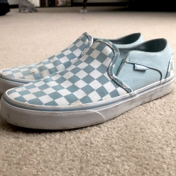 Vans Shoes - Light blue checkered slip-on vans!